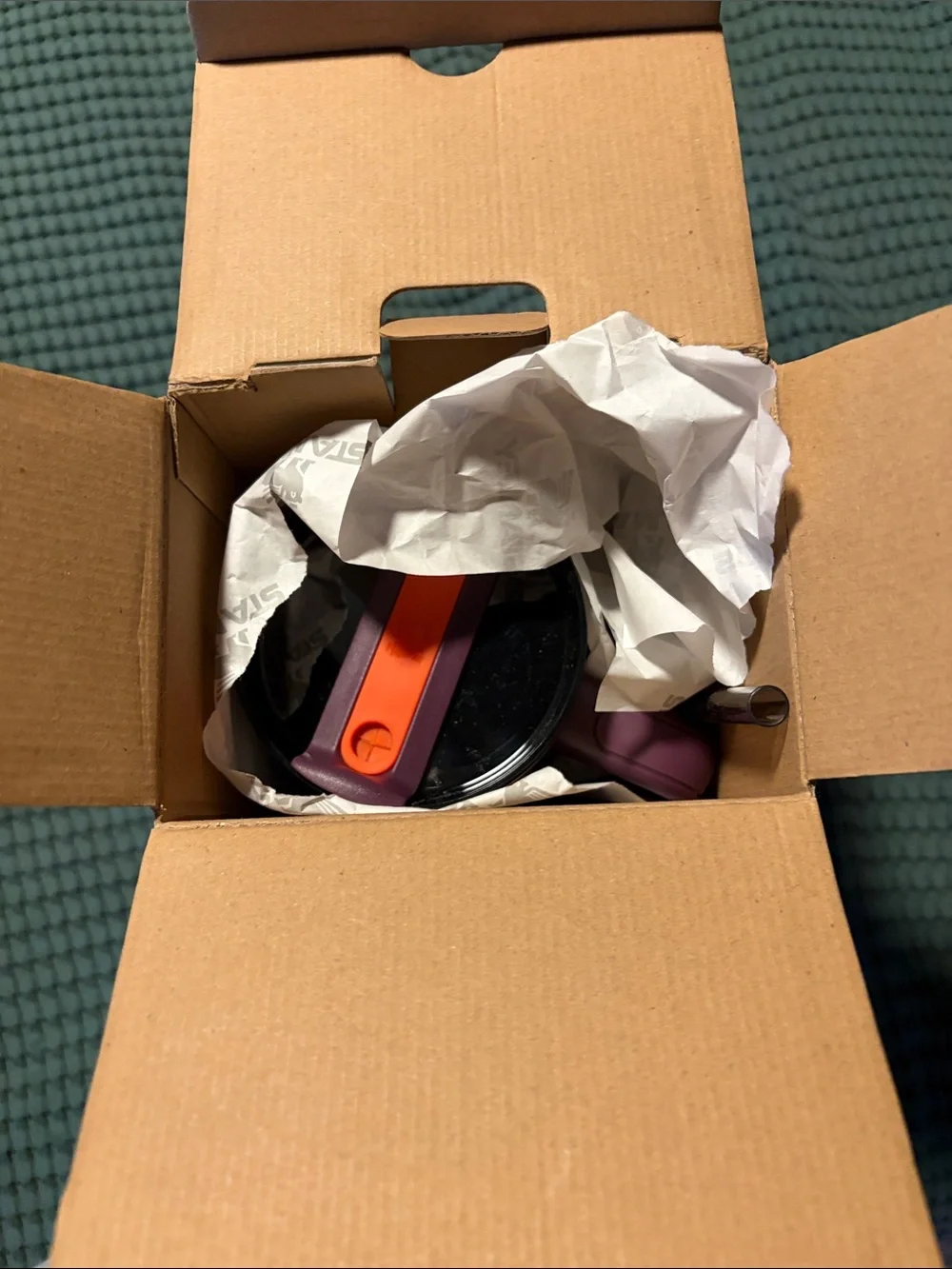 Stanley Plum Tumbler with Orange Logo and Handle - Picture 4 of 6